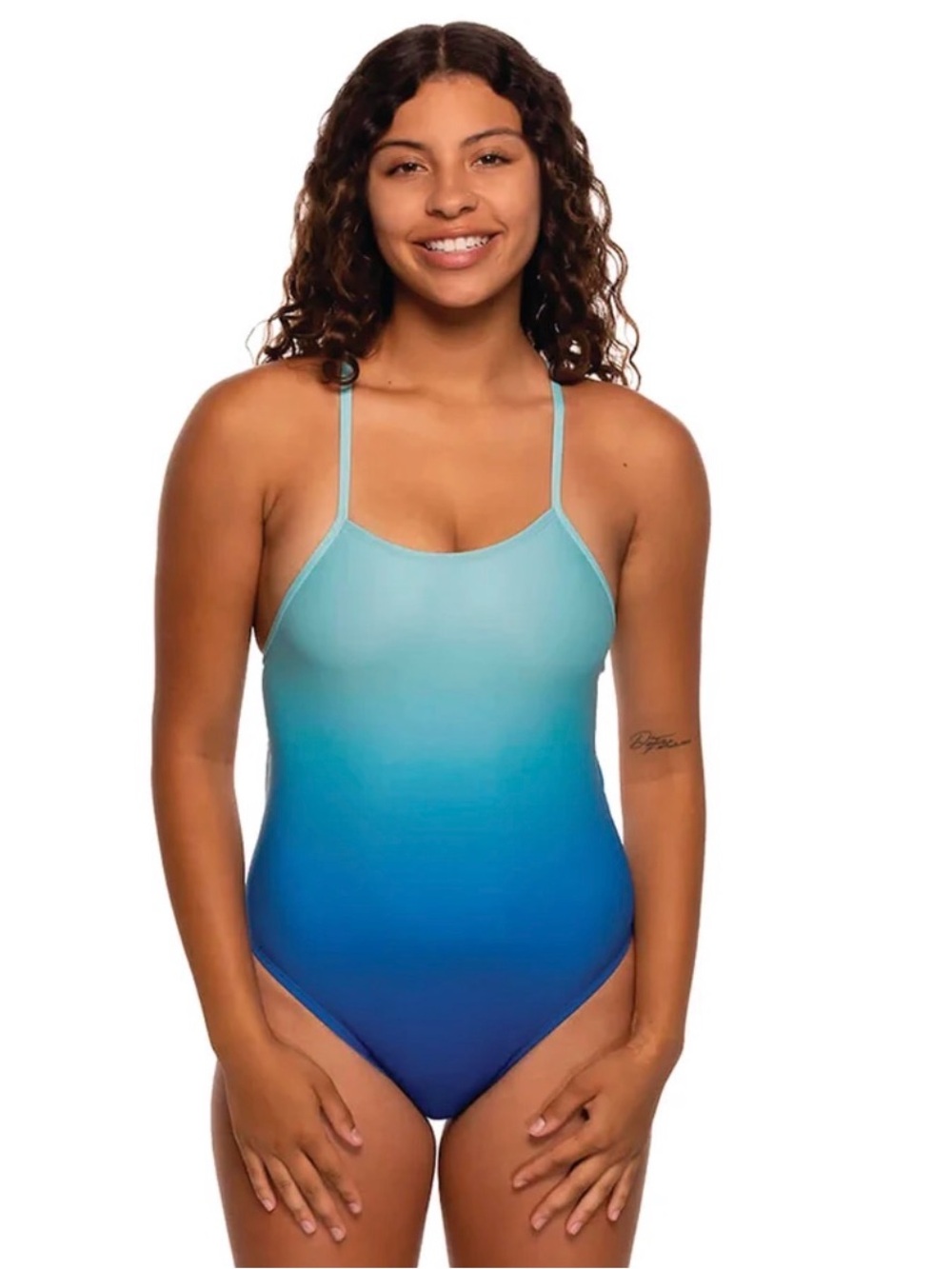 Jolyn Clothing Ombre Aqua to Royal Blue One-Piece Swimsuit - Size 28 - Picture 7 of 7